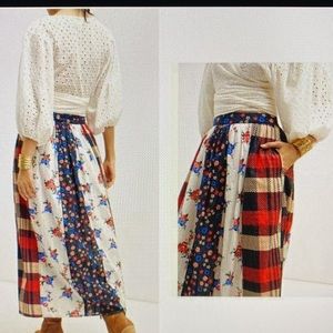 Anthropologie Let Me Be CONTRAST Maxi Skirt S Americana red blue white colonial
